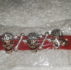 New Ella Skull Rhinestone Red Strap Bracelet